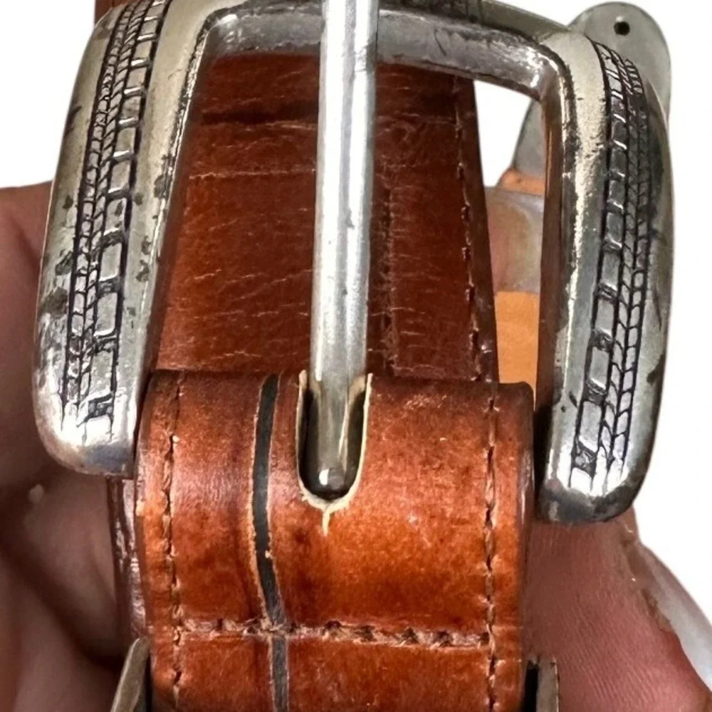 ONYX by Brighton Belt 38 Brown Croc Embossed‎ Leather Western Silver Buckle 1993